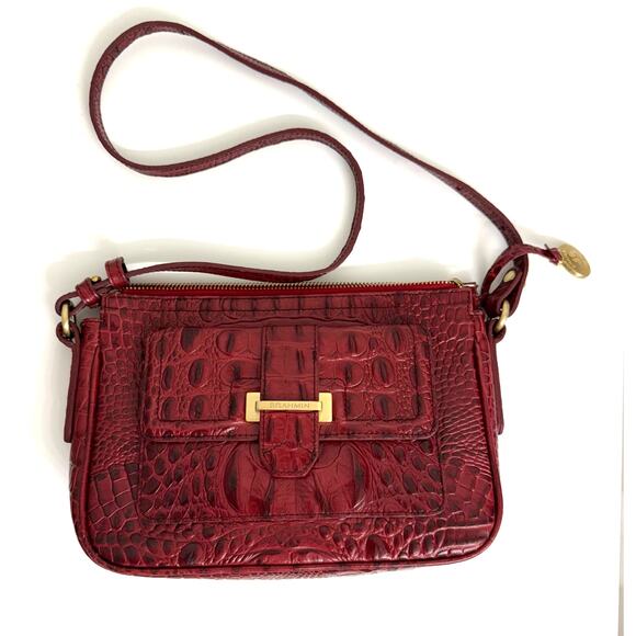 Brahmin Handbags - Brahmin Red Embossed Croc Leather Shoulder Mini Bag Purse Gold Hardware